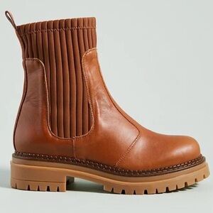 Anthropologie Chestnut Ribbed Ankle Booties